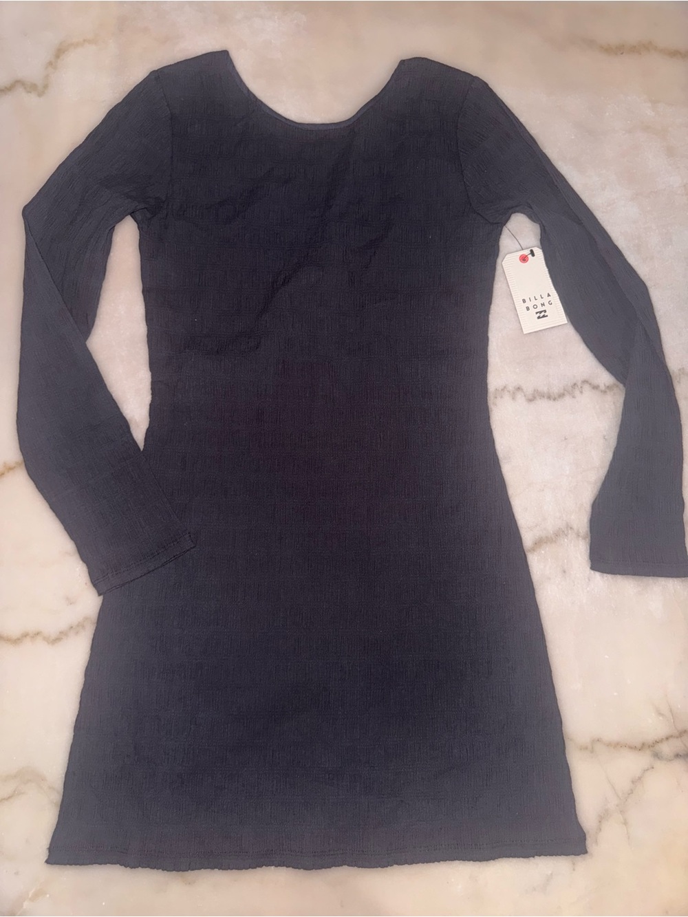Billabong Black Ribbed Long-Sleeve Mini Dress